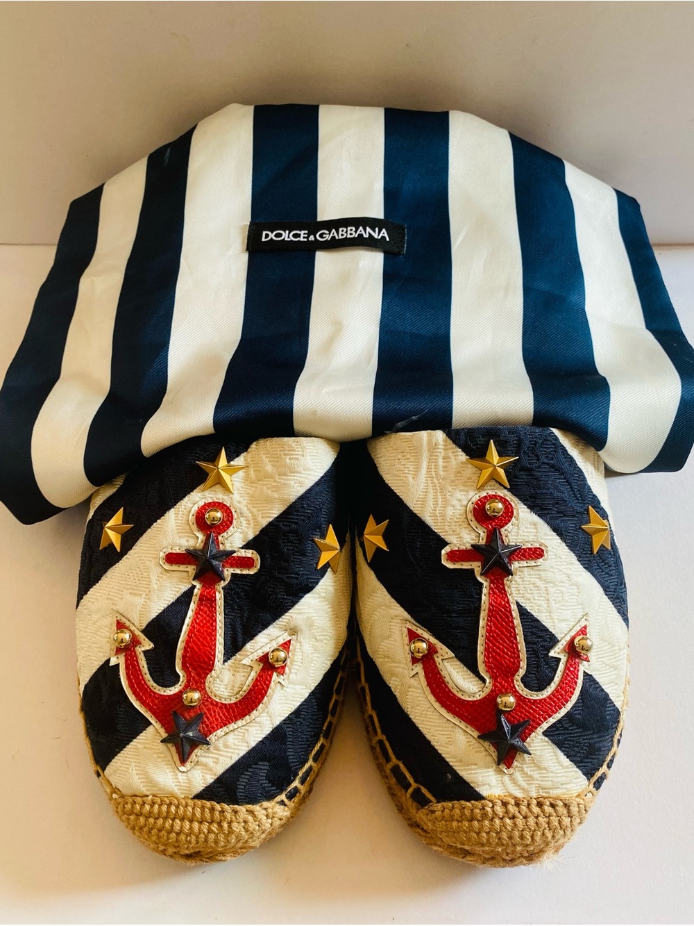 🛍️Dolce & Gabbana Authentic Brocade Fabric Stars & Stripes Espadrilles